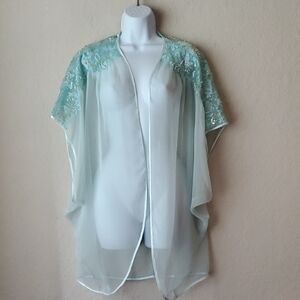 VTG Retro Victorias Secret Kimono sz M White Blue Teal Pearl Rhinestone Floral